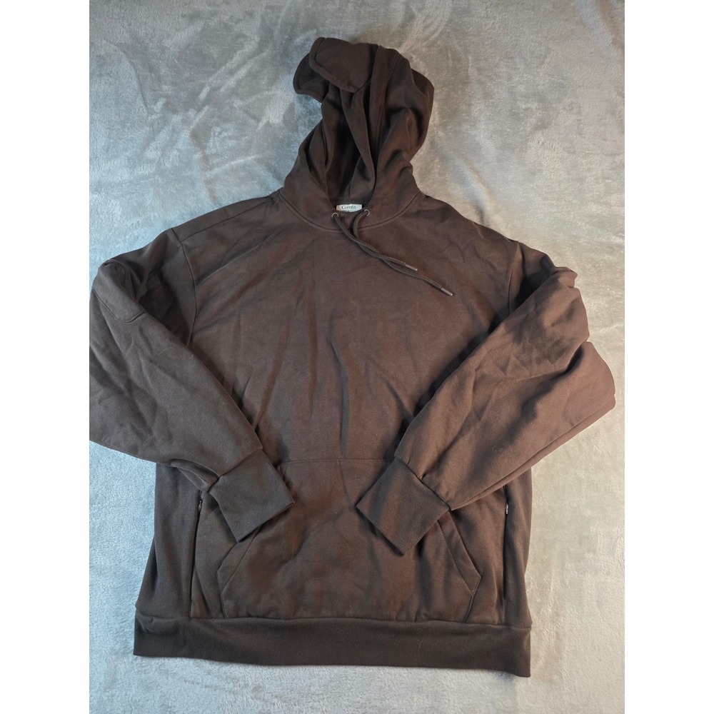 Comfrt Hoodie Mens XL Brown Fleece Lined Pullover Zipper Pockets Thumbholes